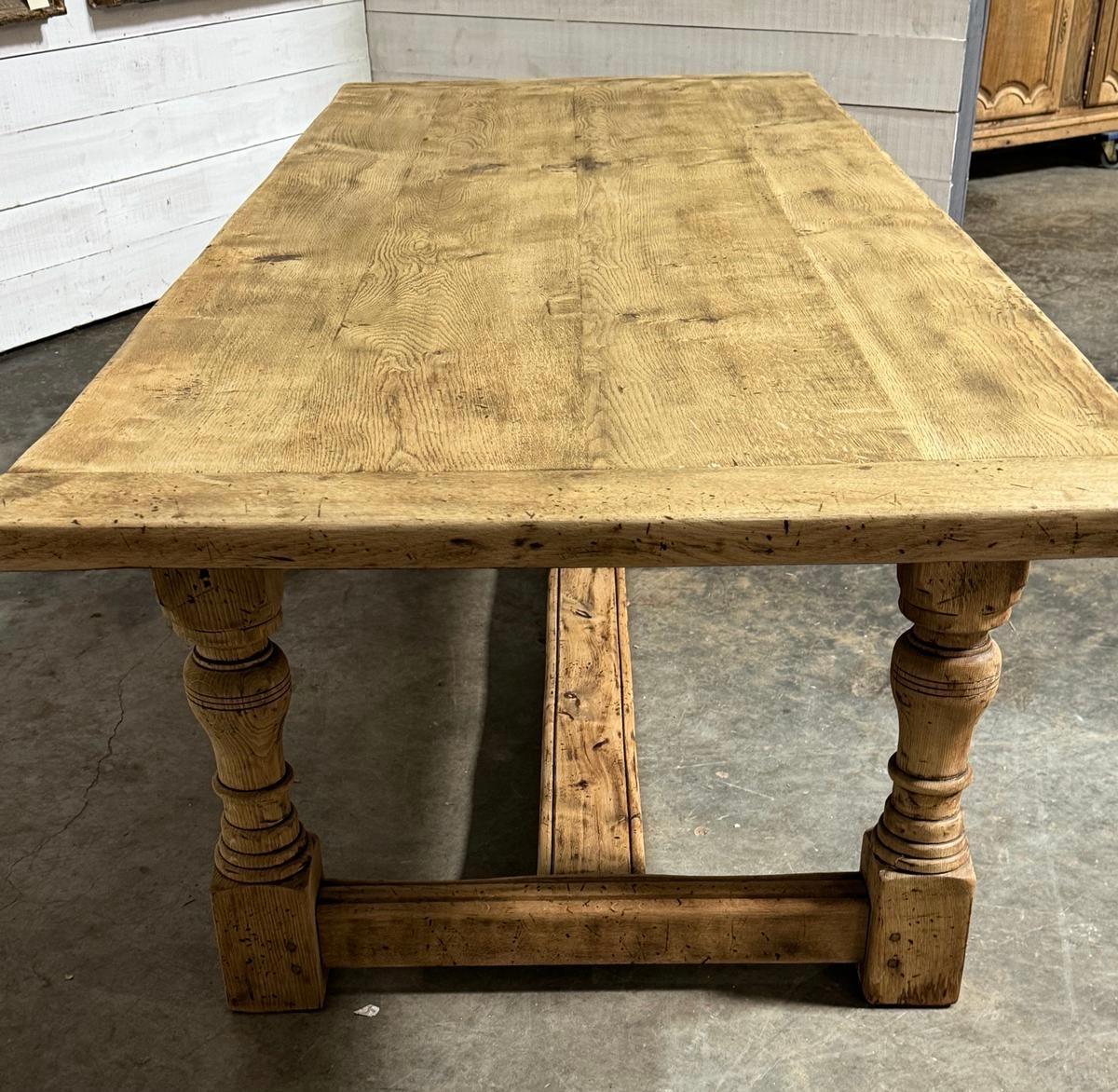 Unusually Deep Bleached Oak Farmhouse Dining Table  For Sale 8