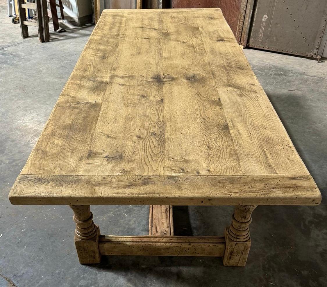 Unusually Deep Bleached Oak Farmhouse Dining Table  For Sale 10