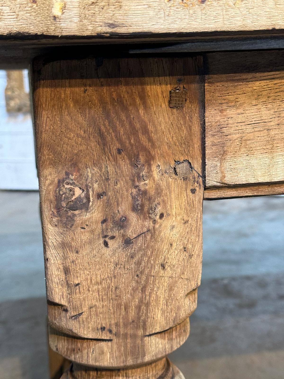 Unusually Deep Bleached Oak Farmhouse Dining Table  For Sale 11