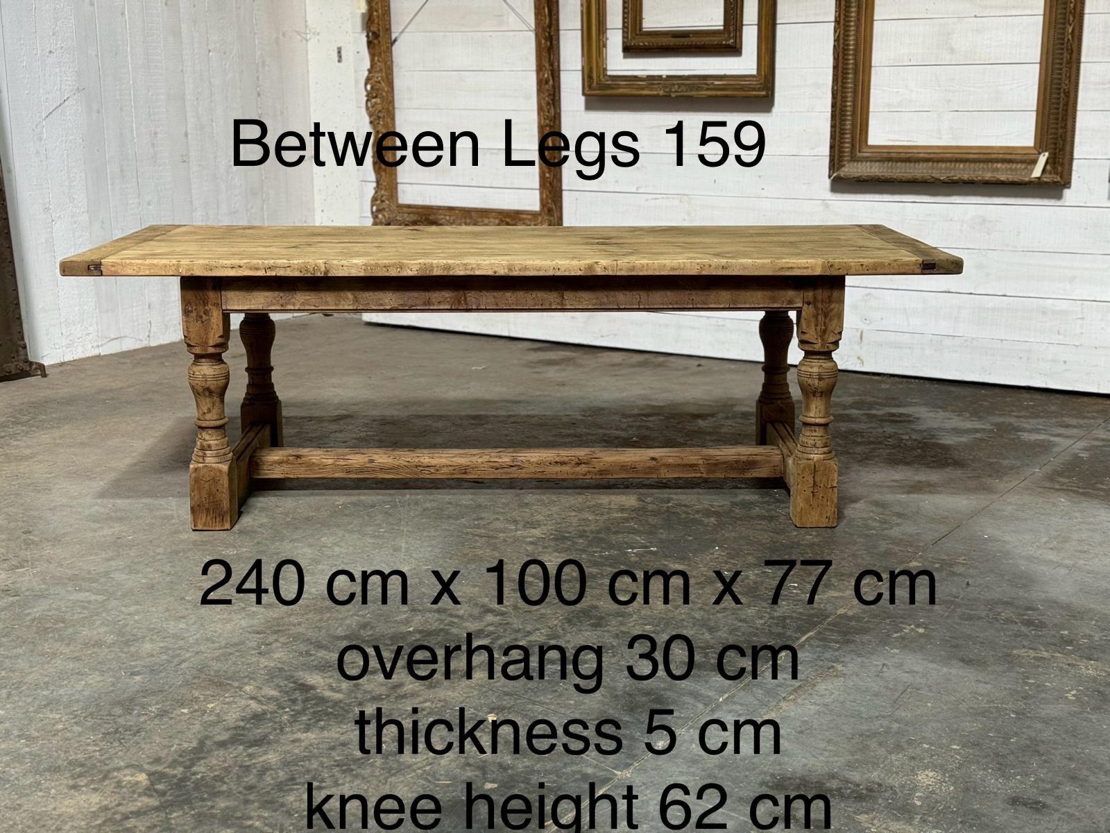 French Unusually Deep Bleached Oak Farmhouse Dining Table  For Sale