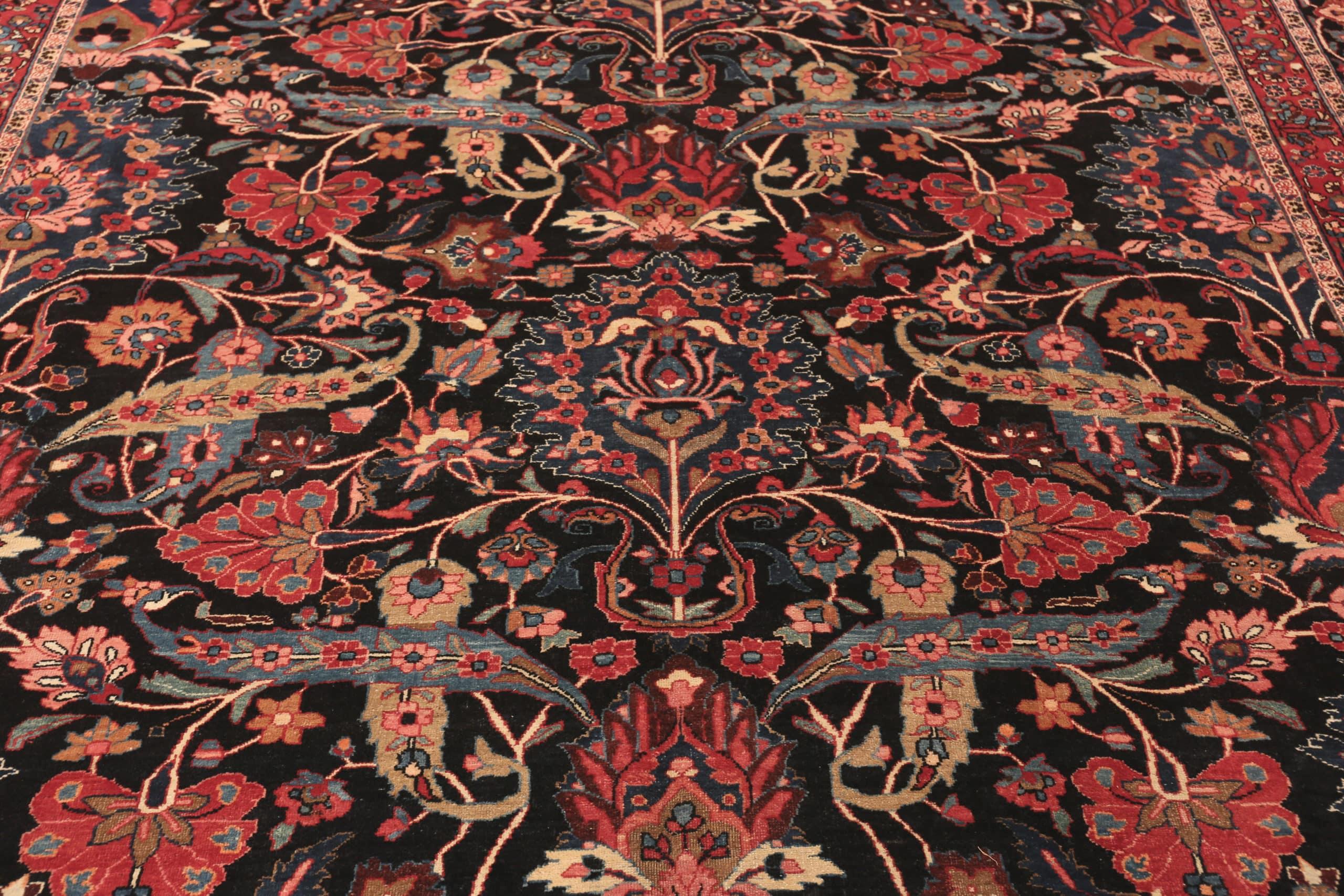 Wool Unusually Fine Floral Persian Large Scale Antique Khorassan Rug 10'2