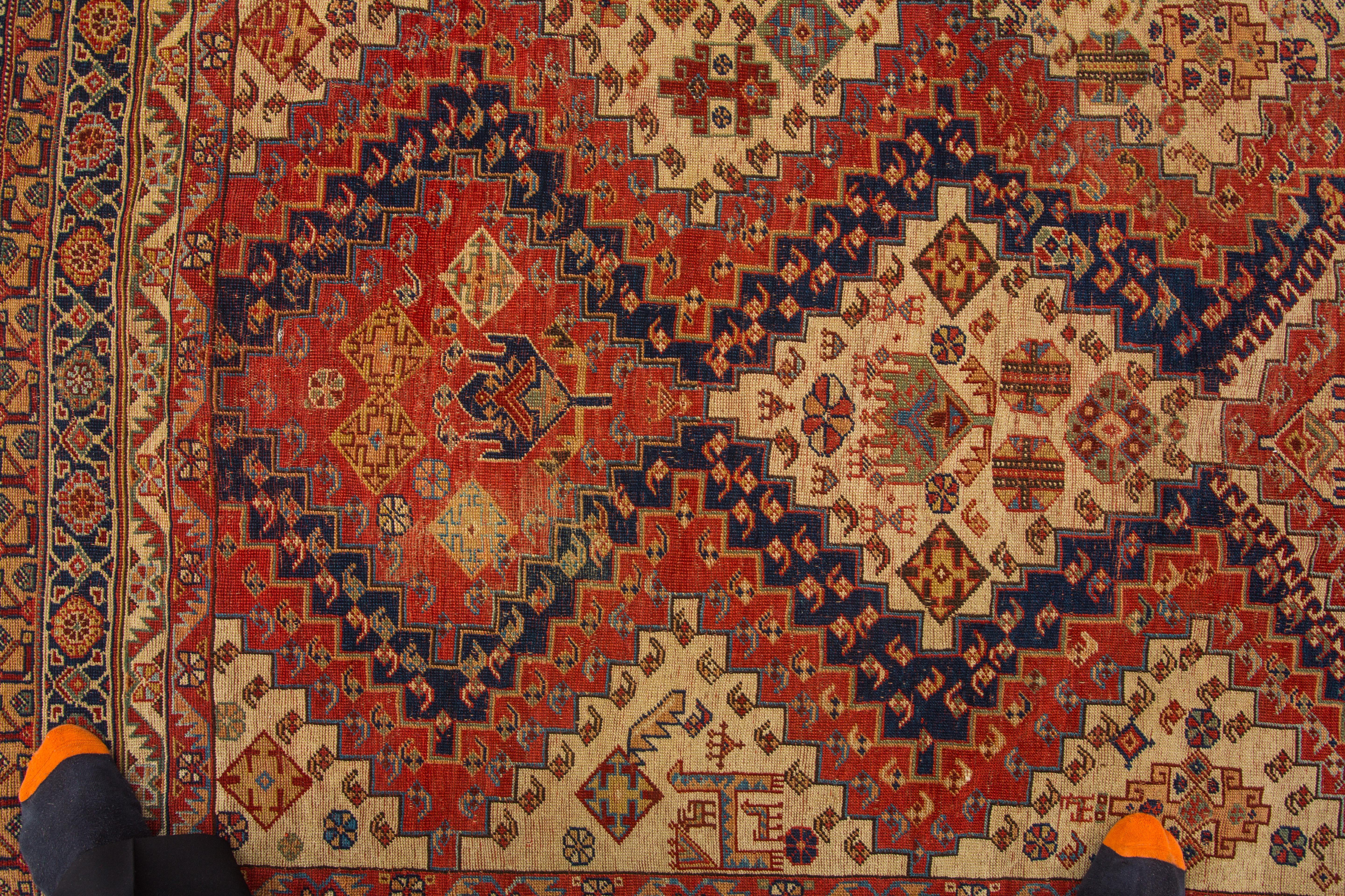 Tapis tribal ancien Qashqai 1870 exceptionnellement raffiné Excellent état - En vente à WYNNUM, QLD