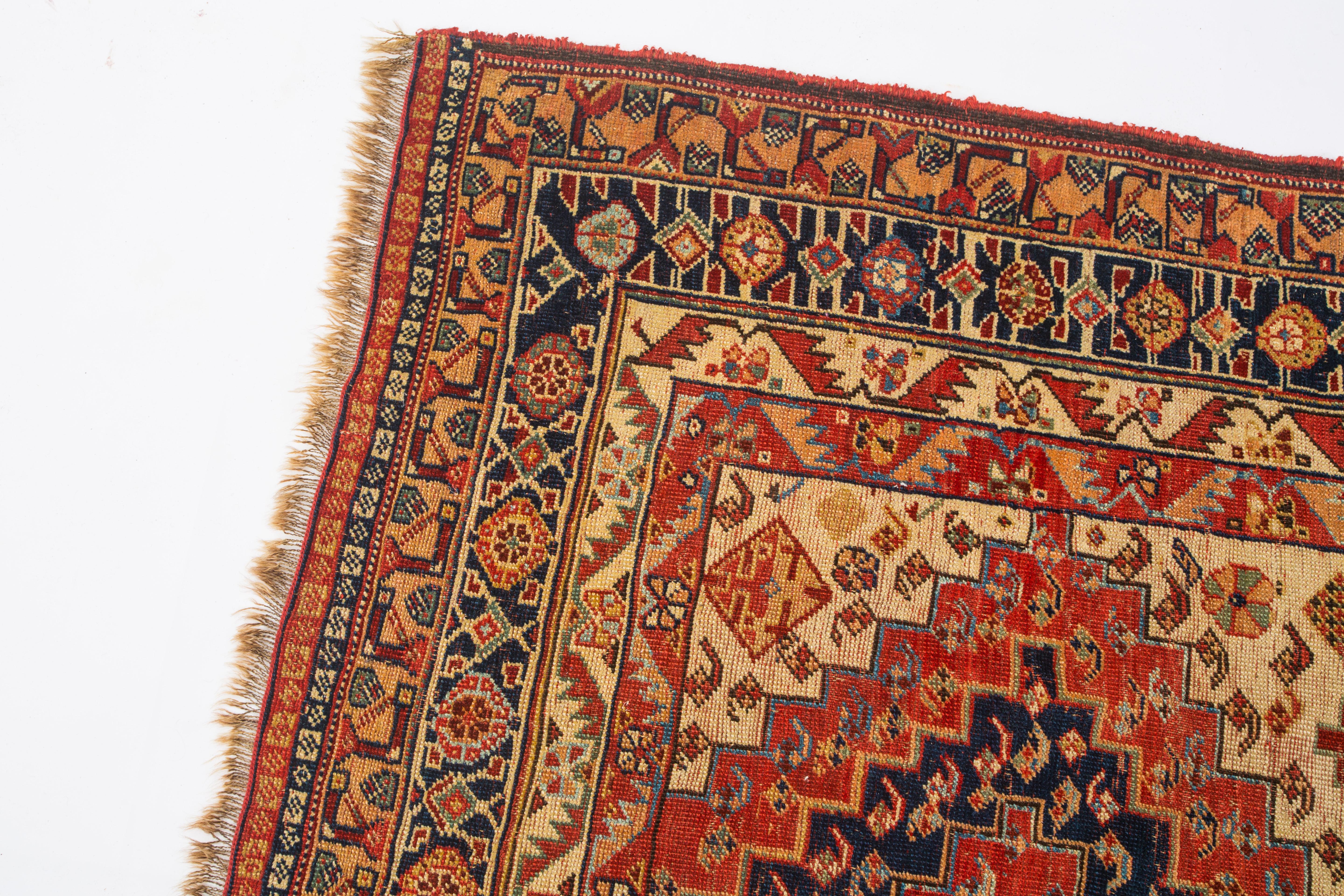 Fin du XIXe siècle Tapis tribal ancien Qashqai 1870 exceptionnellement raffiné en vente