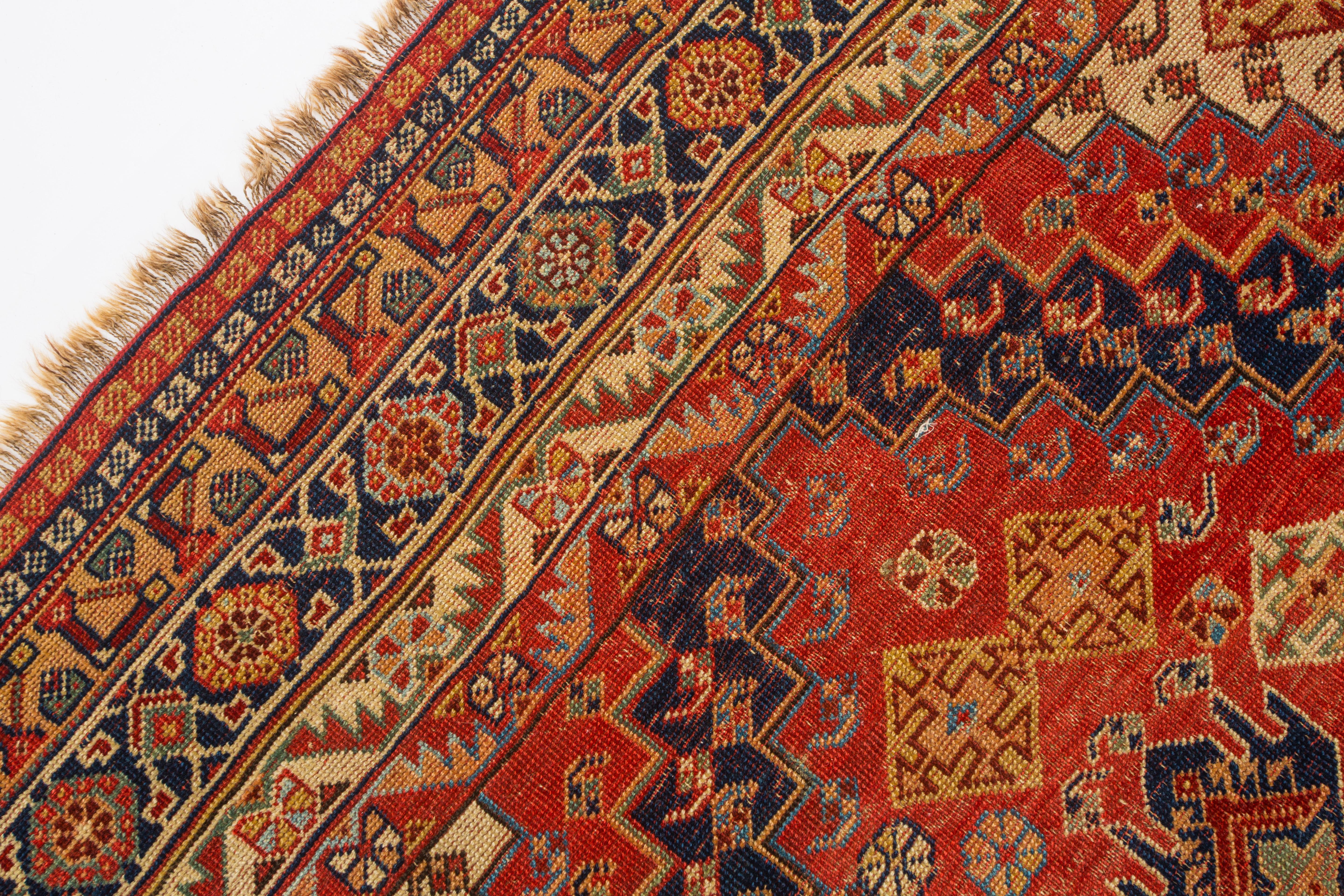 Tapis tribal ancien Qashqai 1870 exceptionnellement raffiné en vente 1
