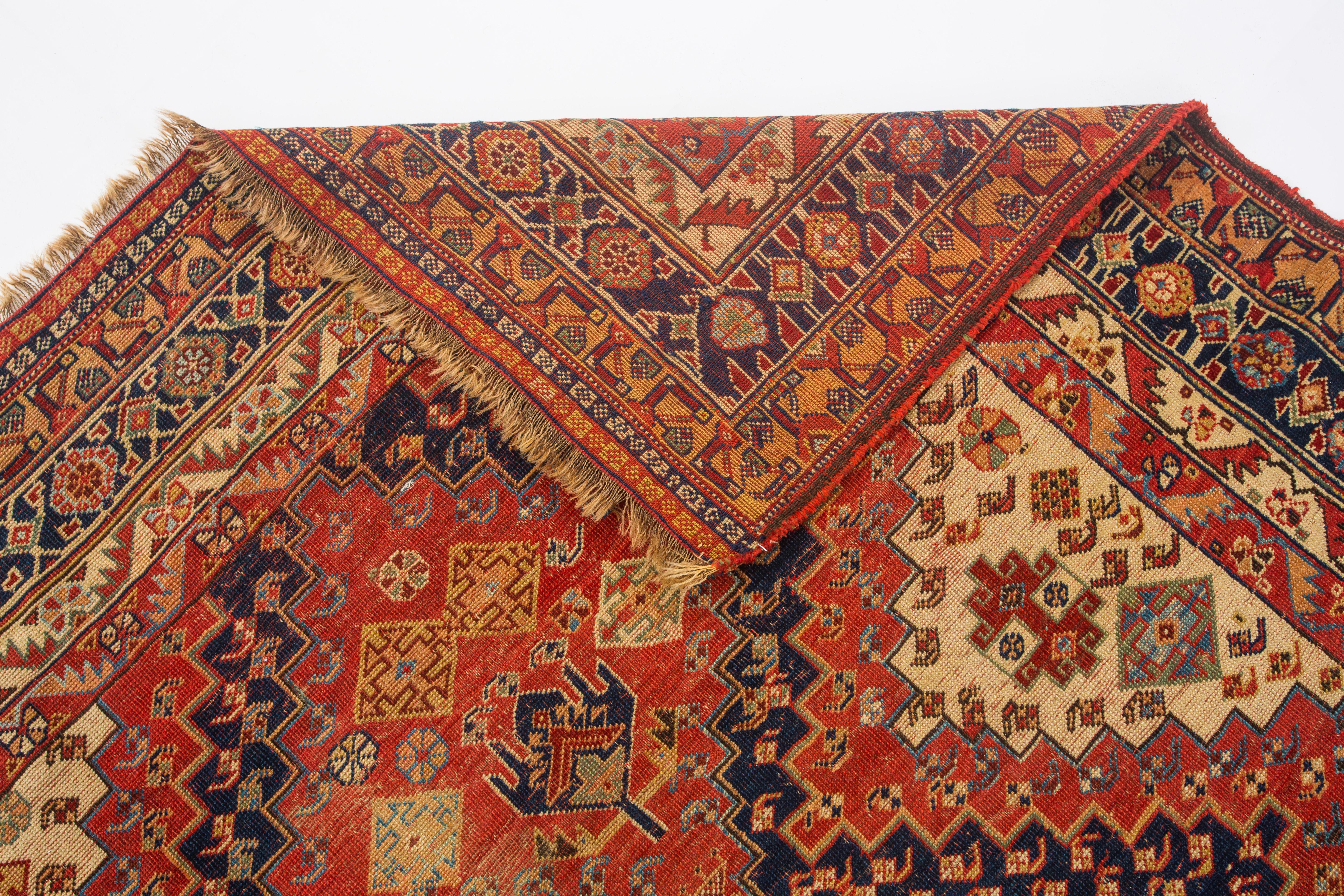 Tapis tribal ancien Qashqai 1870 exceptionnellement raffiné en vente 2