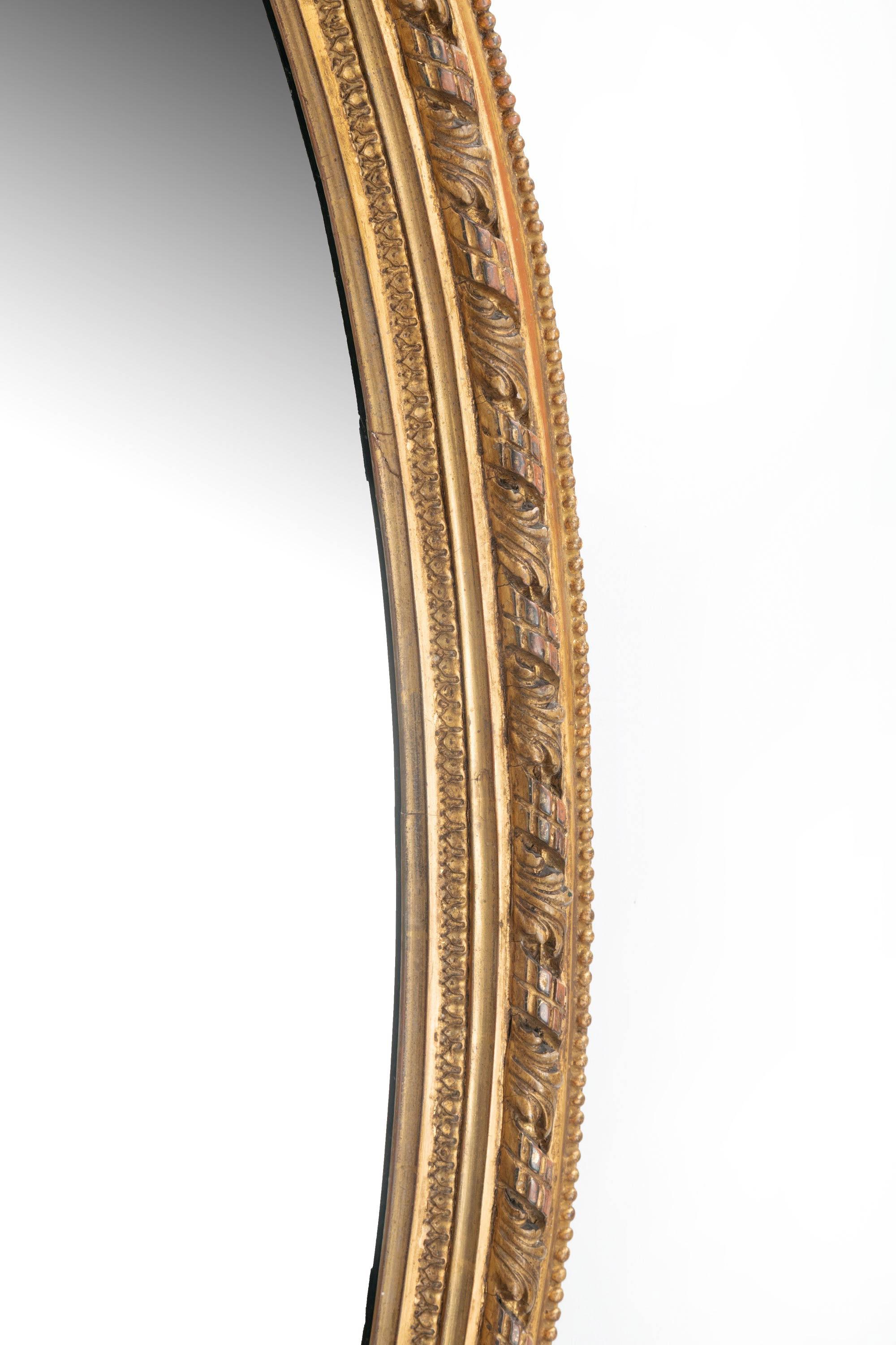 Unusually Large 19th Century French Oval Giltwood Mirror In Good Condition In Peterborough, Northamptonshire