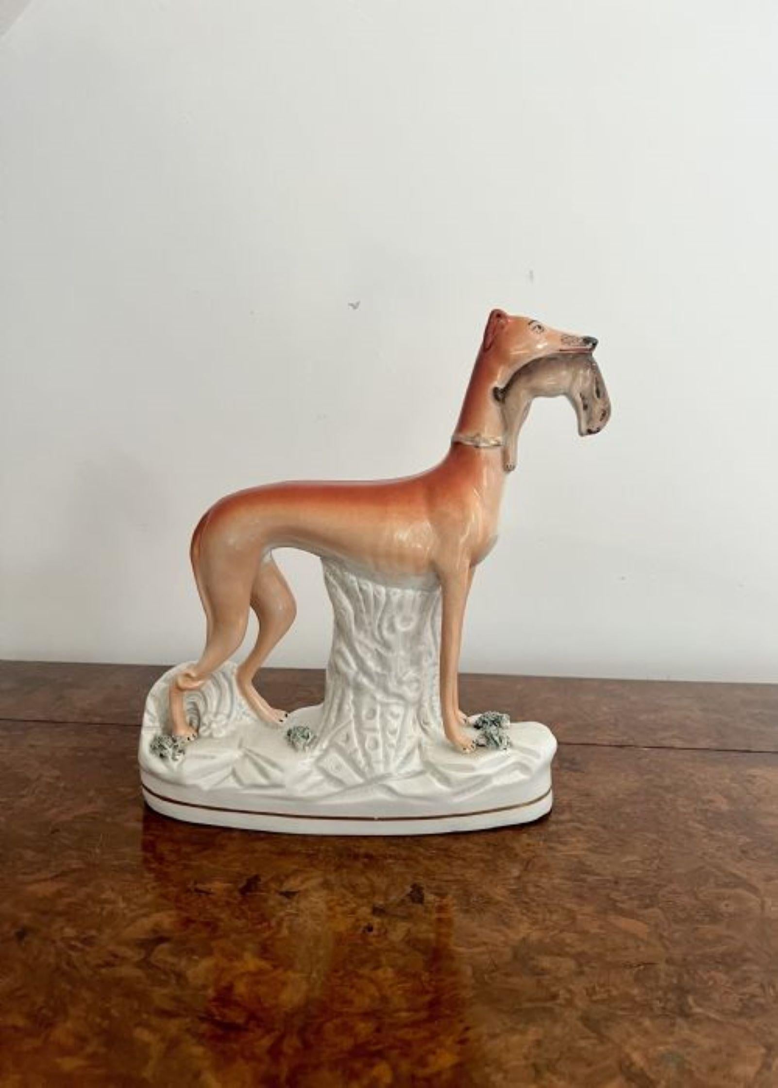 Unusually large antique Victorian staffordshire greyhound figure  For Sale 1