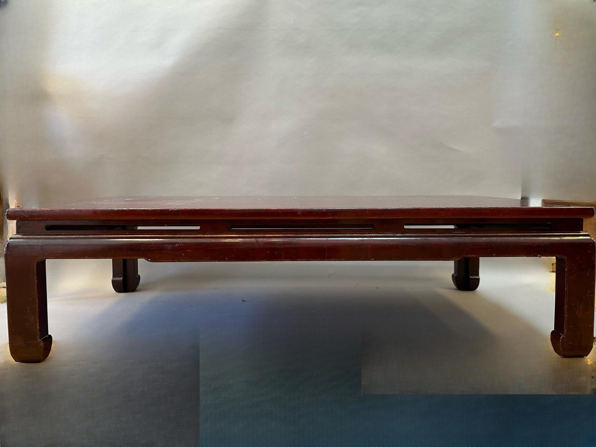 Gilt Unusually Large Chinese Red Lacquered Low Table