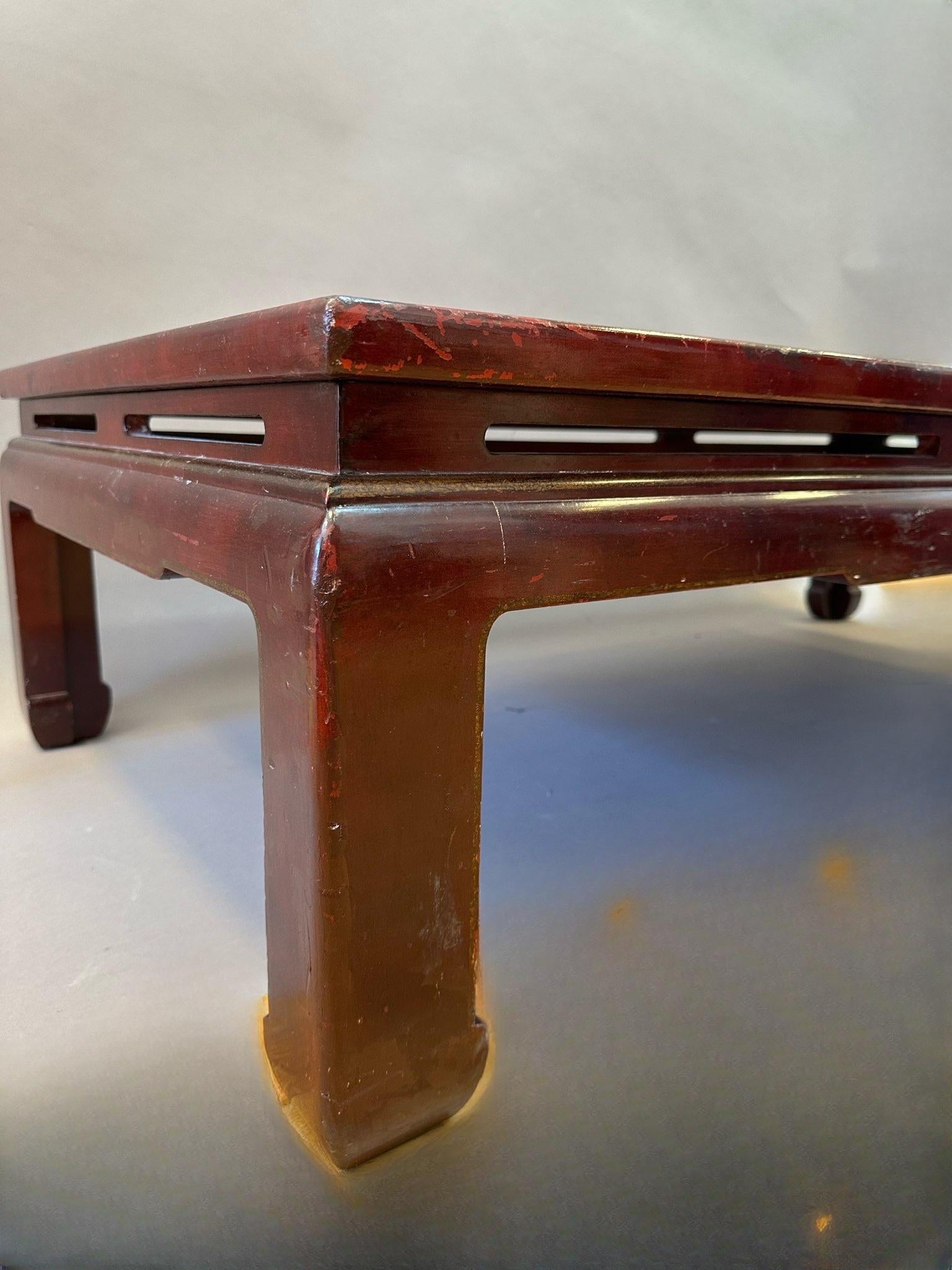 Unusually Large Chinese Red Lacquered Low Table In Good Condition In Middleburg, VA