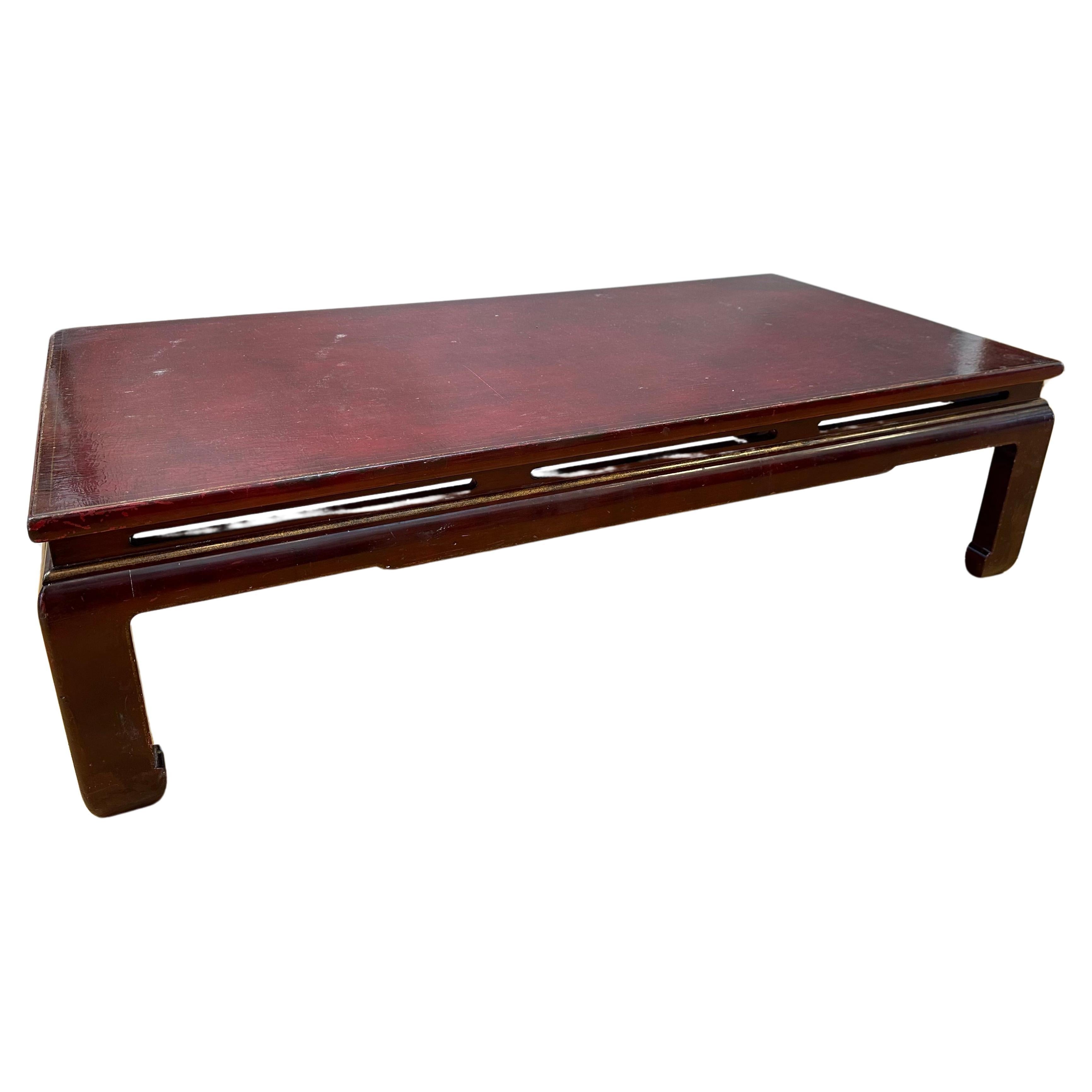 Unusually Large Chinese Red Lacquered Low Table