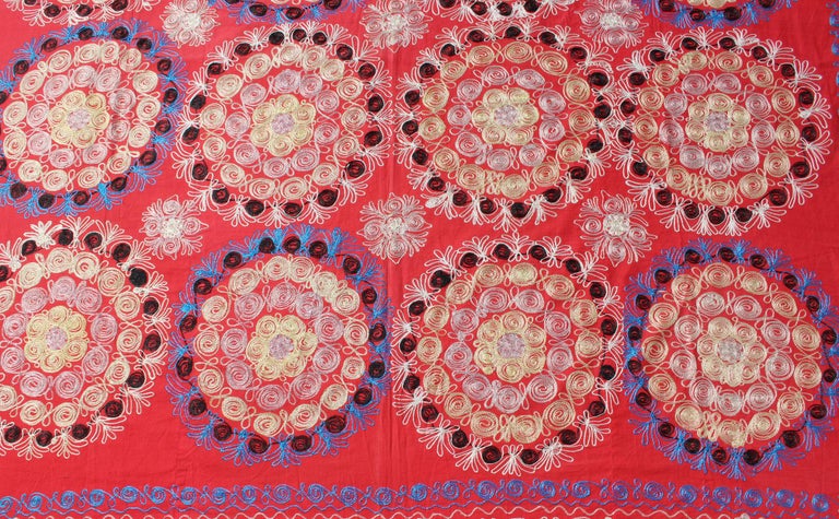 Unusually Large Silk Embroidery Suzani with Soft Red and Beautiful ...