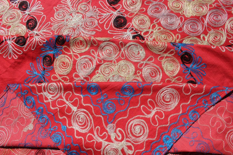 Unusually Large Silk Embroidery Suzani with Soft Red and Beautiful ...