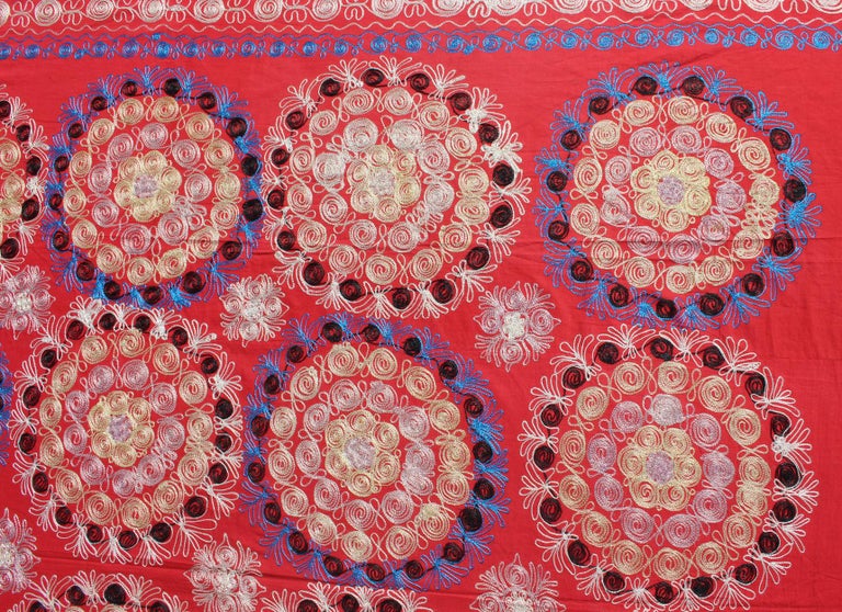 Unusually Large Silk Embroidery Suzani with Soft Red and Beautiful ...