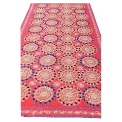 Unusually Large Silk Embroidery Suzani with Soft Red & Beautiful Vivid Colors