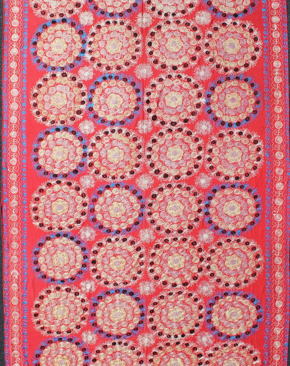 Embroidery Suzani with floral design and beautiful vivid colors. Rug/H-1306-1, Uzbekistan Suzani

 