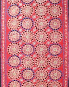 Unusually Large Silk Embroidery Suzani with Soft Red & Beautiful Vivid Colors