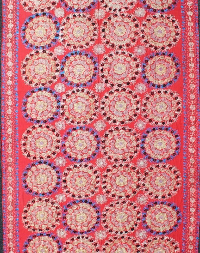 Unusually Large Silk Embroidery Suzani with Soft Red and Beautiful ...