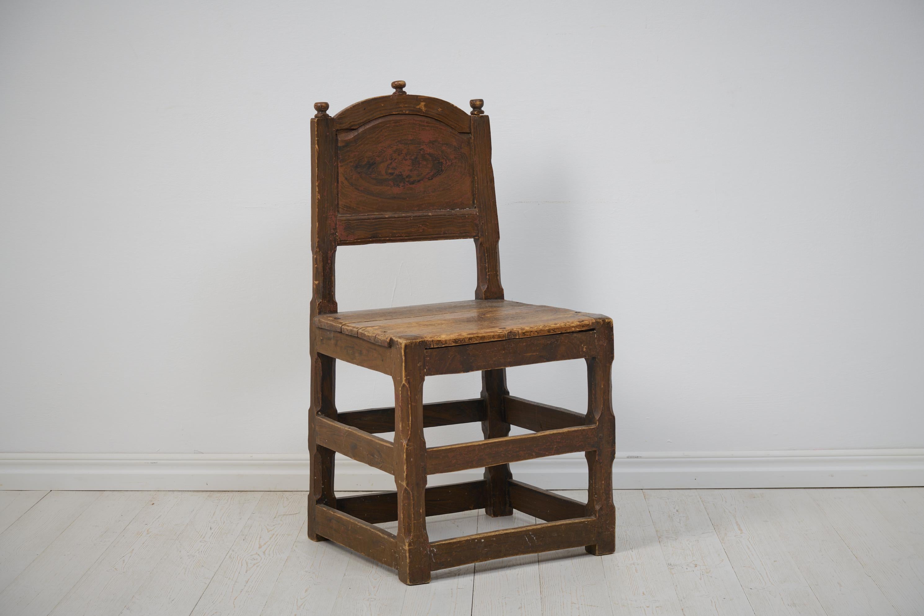 Unusually Large Swedish Antique Brown Pine Baroque Chair In Good Condition For Sale In Kramfors, SE