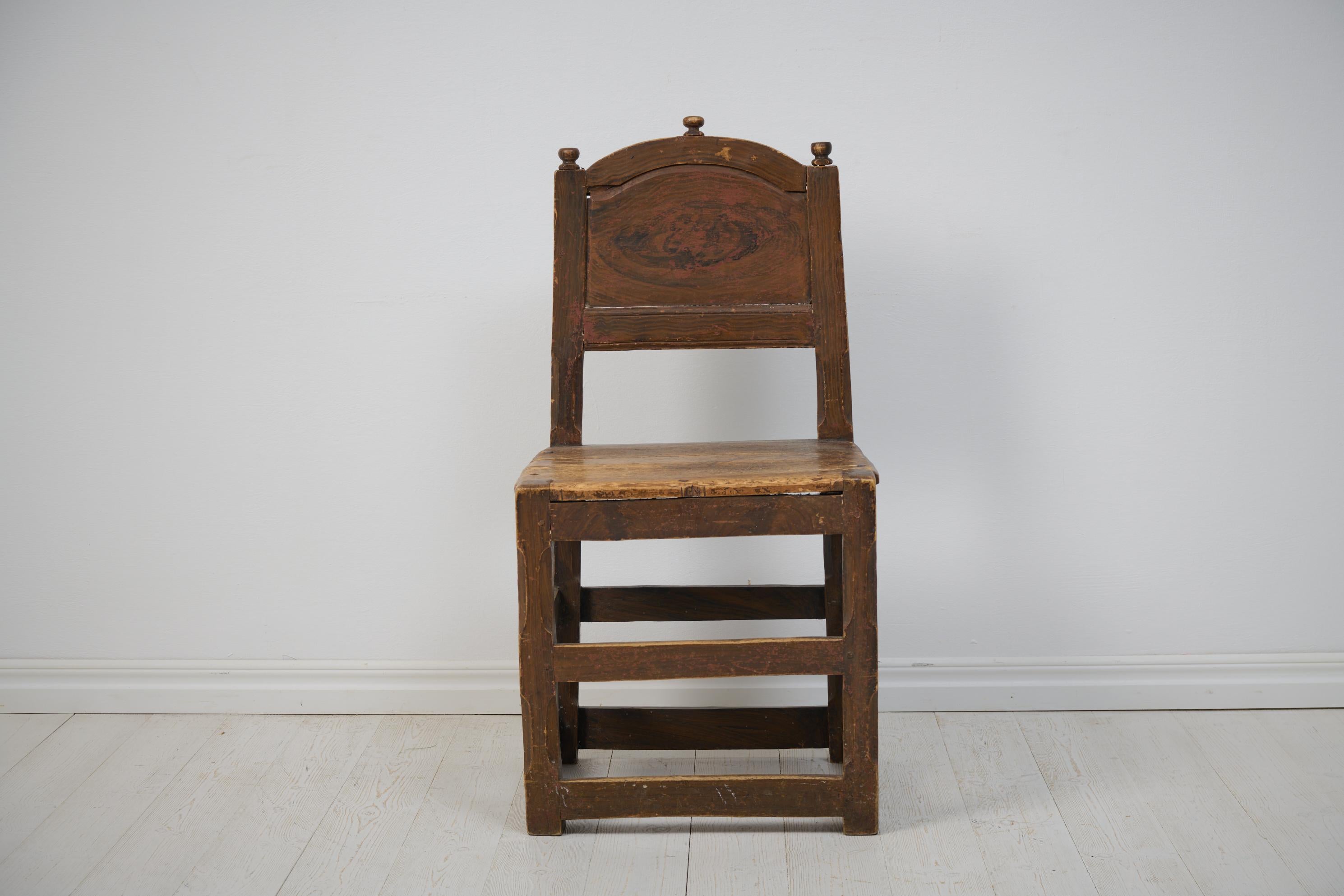 18th Century Unusually Large Swedish Antique Brown Pine Baroque Chair For Sale