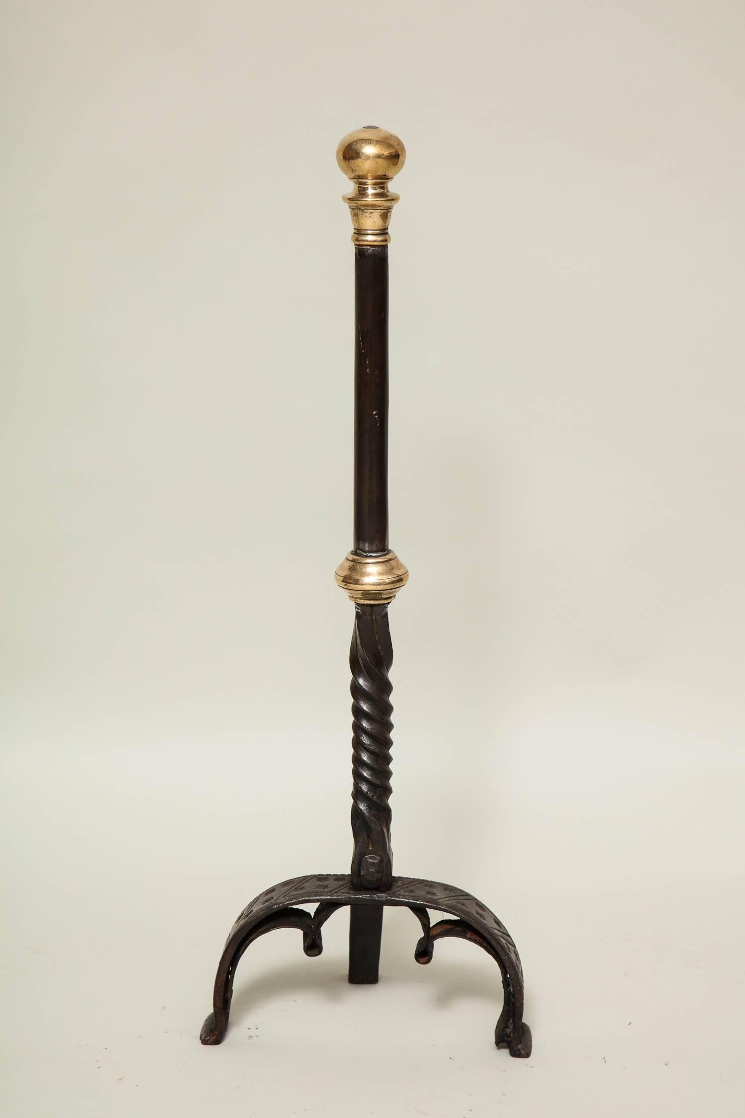 Unusually Shallow Baroque Bronze and Wrought Iron Andirons 1