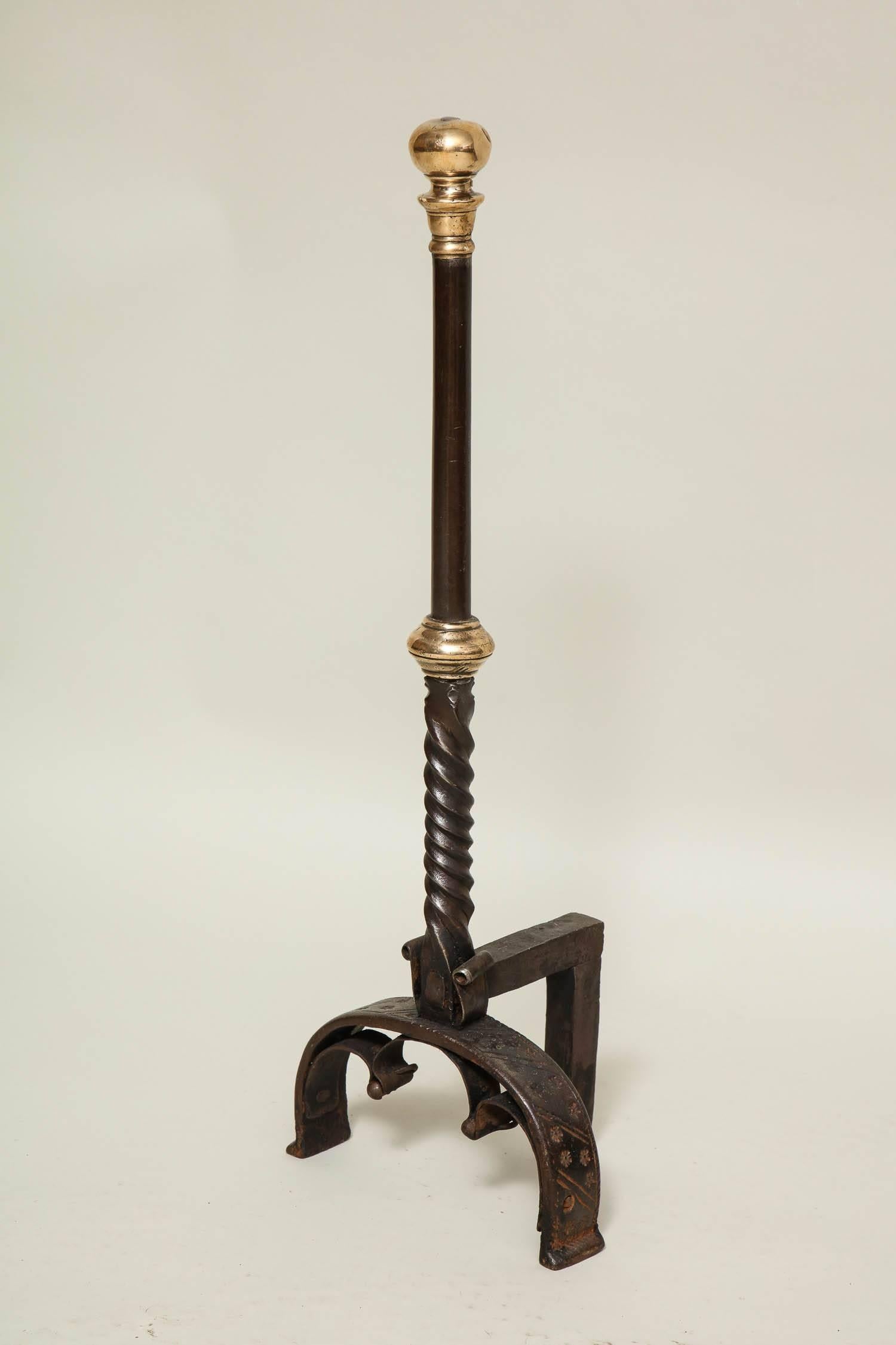 Unusually Shallow Baroque Bronze and Wrought Iron Andirons 2