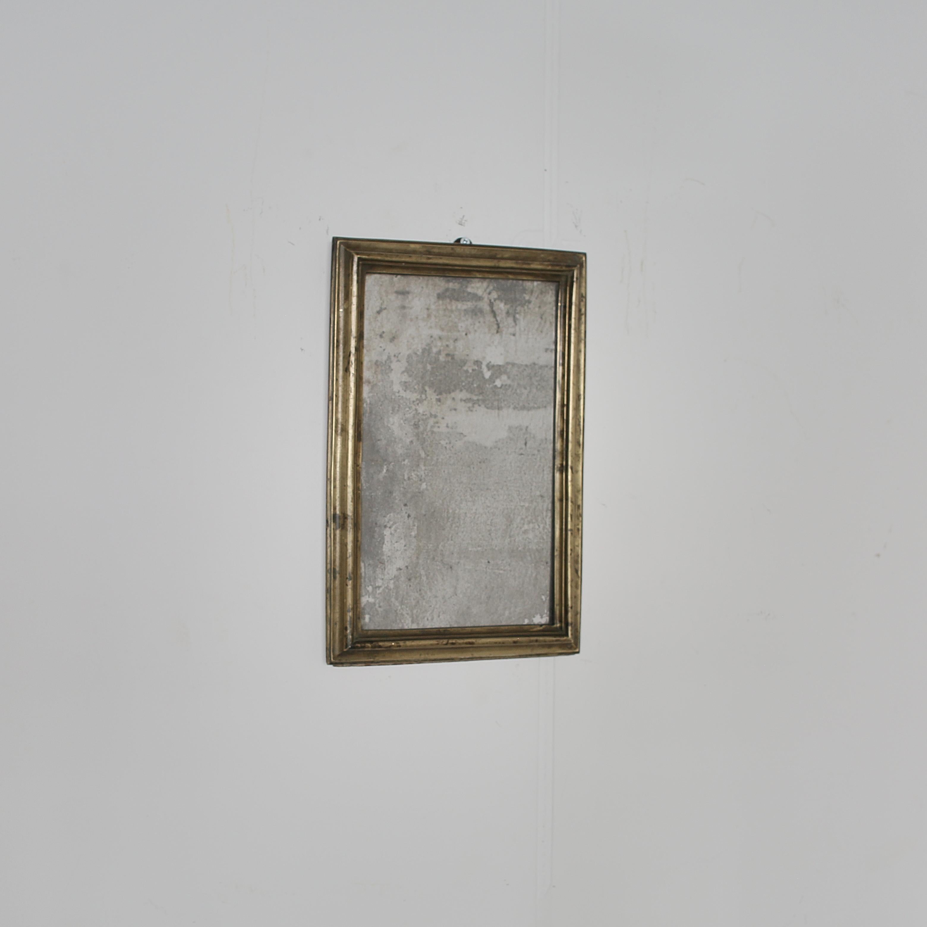 Unusually Small 19Th C. French Brass Bistro Mirror In Good Condition In London, GB