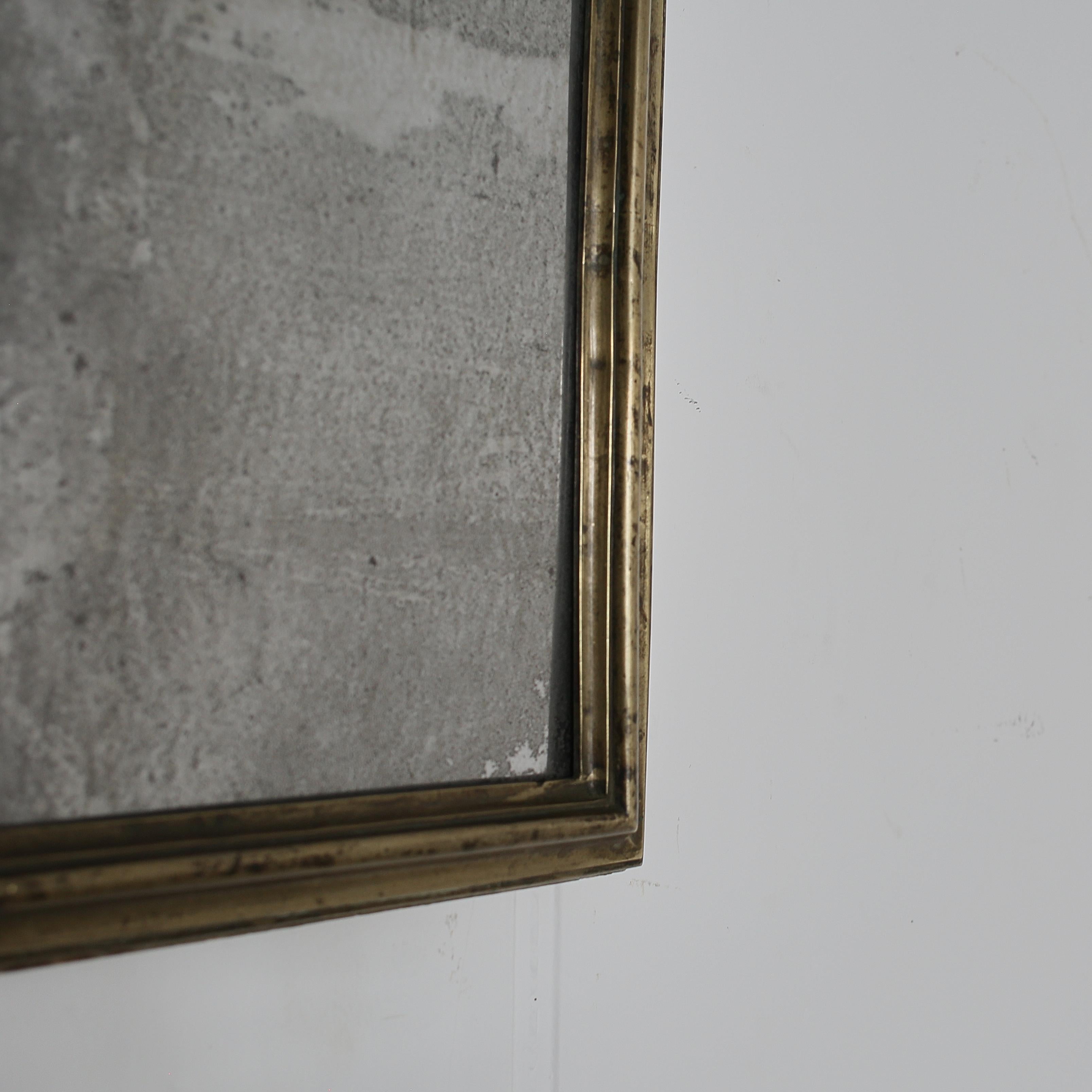 19th Century Unusually Small 19Th C. French Brass Bistro Mirror