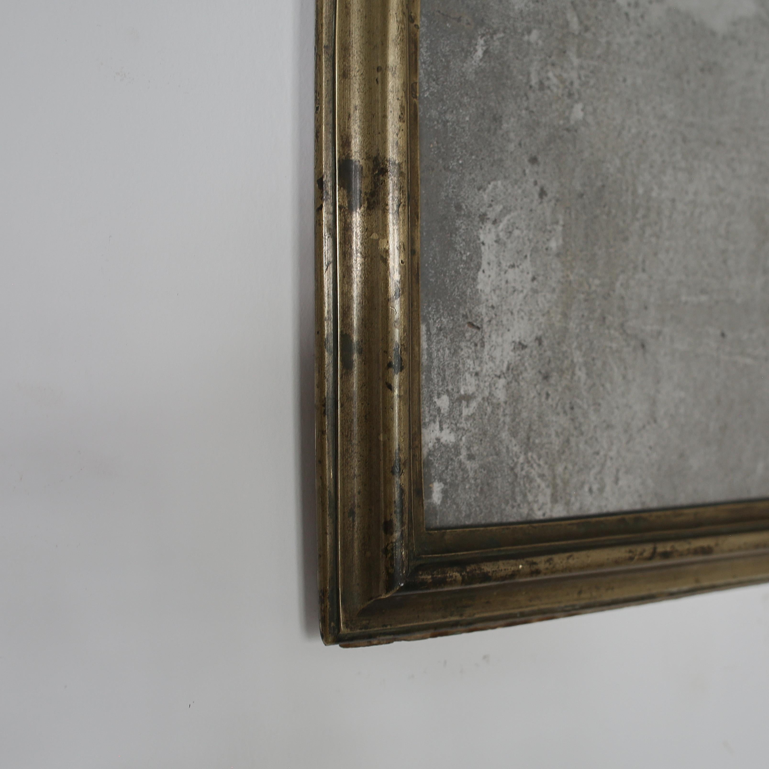 Unusually Small 19Th C. French Brass Bistro Mirror 1