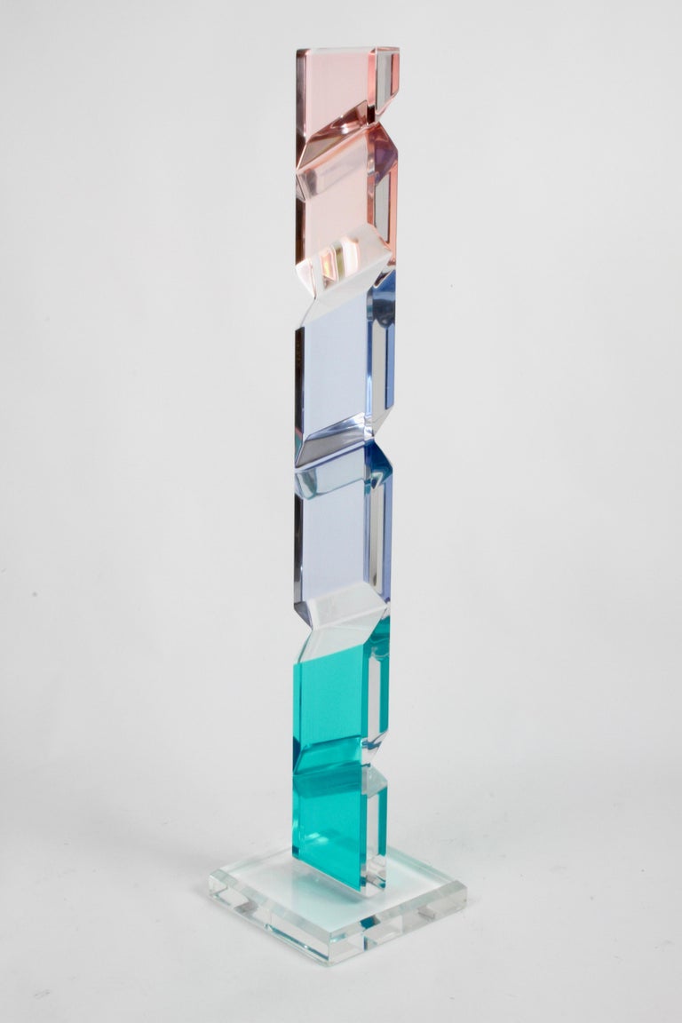 Unusually Tall Shlomi Haziza Signed Op-Art Colored Lucite TOTEM Form Sculpture For Sale 4