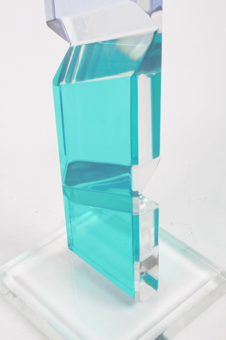 Unusually Tall Shlomi Haziza Signed Op-Art Colored Lucite TOTEM Form Sculpture For Sale 5