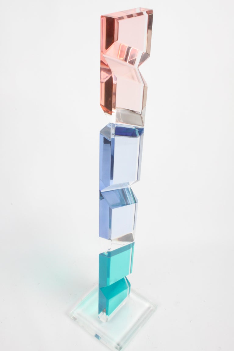 American Unusually Tall Shlomi Haziza Signed Op-Art Colored Lucite TOTEM Form Sculpture For Sale