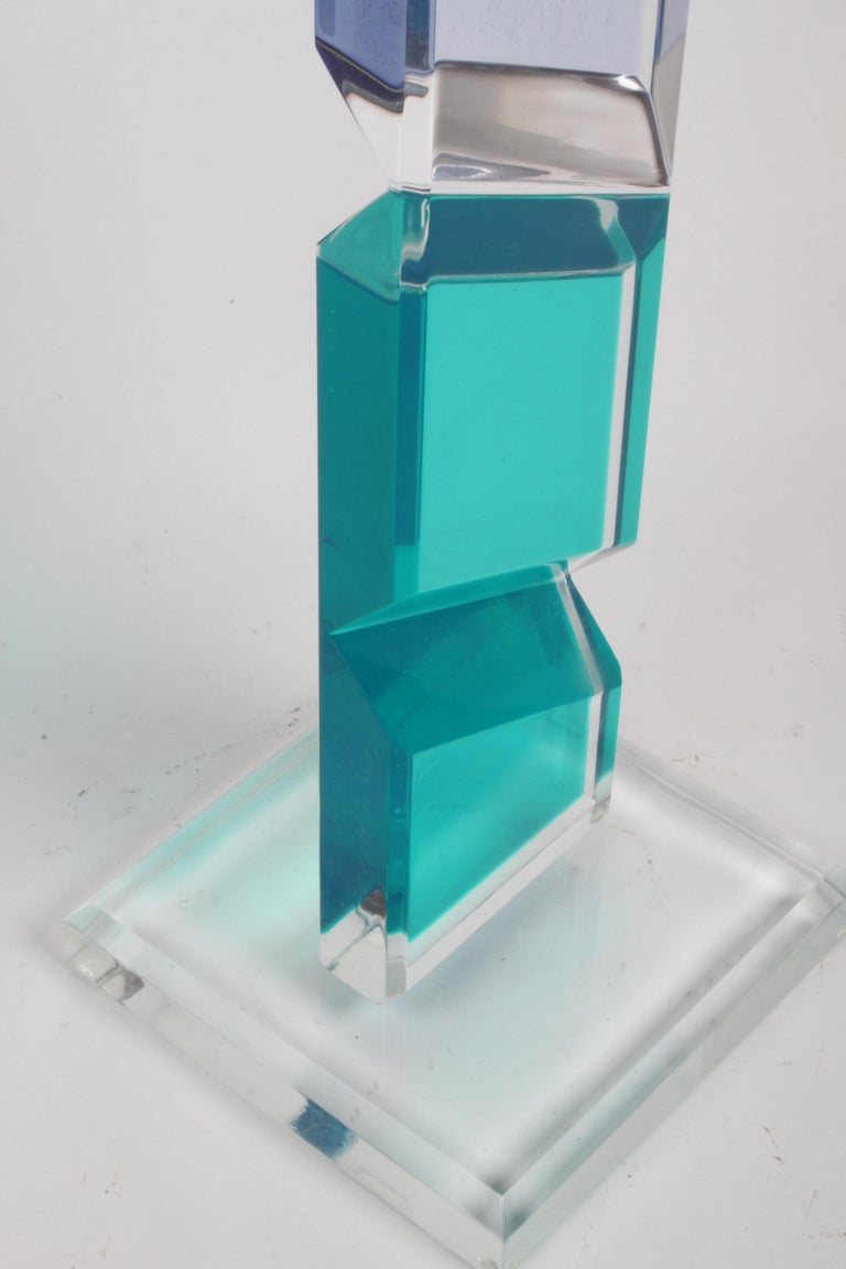 Unusually Tall Shlomi Haziza Signed Op-Art Colored Lucite TOTEM Form Sculpture For Sale 1