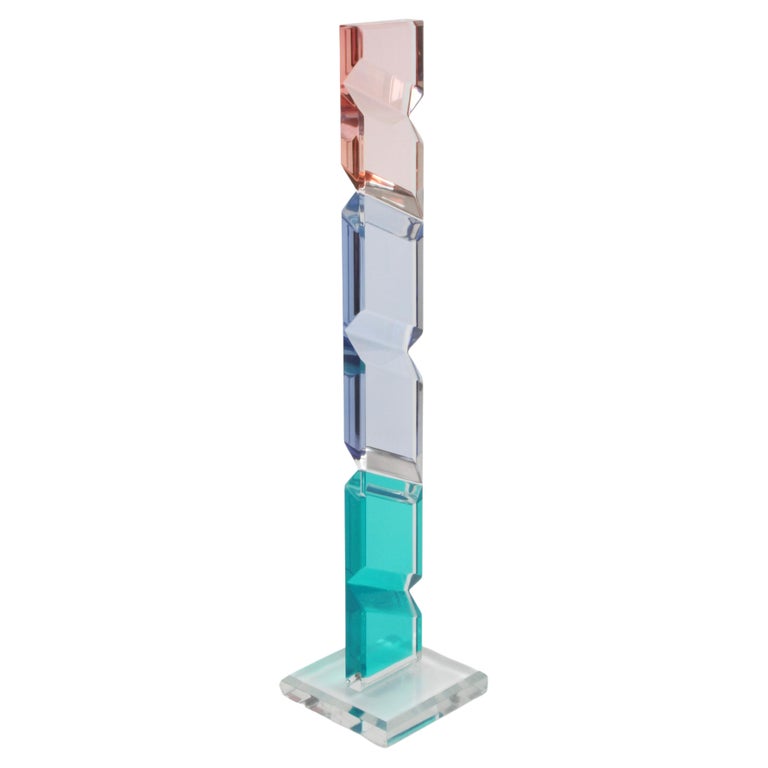 Unusually Tall Shlomi Haziza Signed Op-Art Colored Lucite TOTEM Form Sculpture For Sale