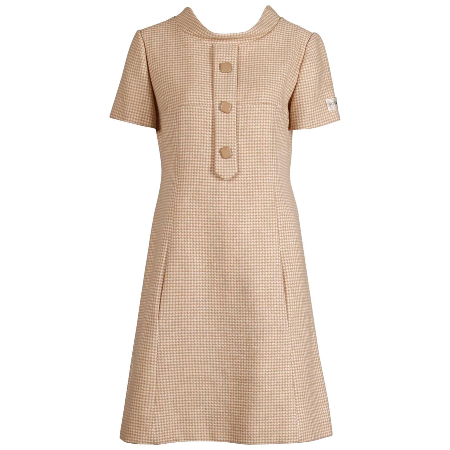 Vestido vintage de Charles Cooper de los años 60, sin estrenar, 100 % cachemira, con estampado de pata de gallo y corte recto