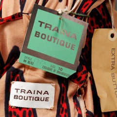 Ungetragenes 1970er Teal Traina Vintage Jersey Knit Op Art Maxikleid mit offenem Rücken