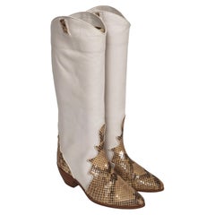 1980er MAUD FRIZON weiße Leder-Cowboystiefel mit Pythonbesatz 36,5