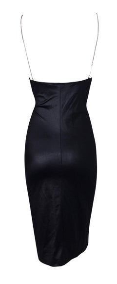 Unworn 1990's Dolce & Gabbana Black Slinky Slip Dress w Silver Chain Straps 42