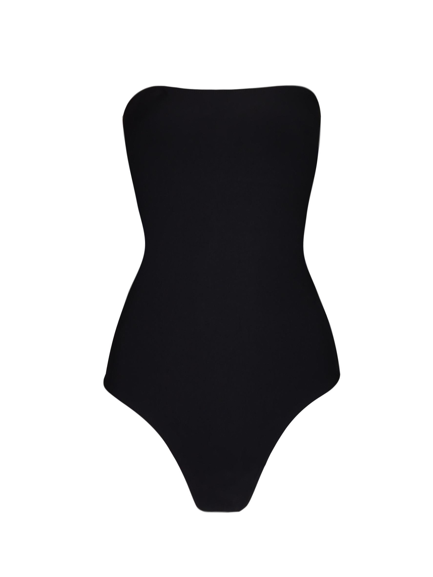 Unworn 1990's Fendi Cut-Out Strapless Black Bodysuit Swimsuit & Skirt Set In New Condition In Yukon, OK