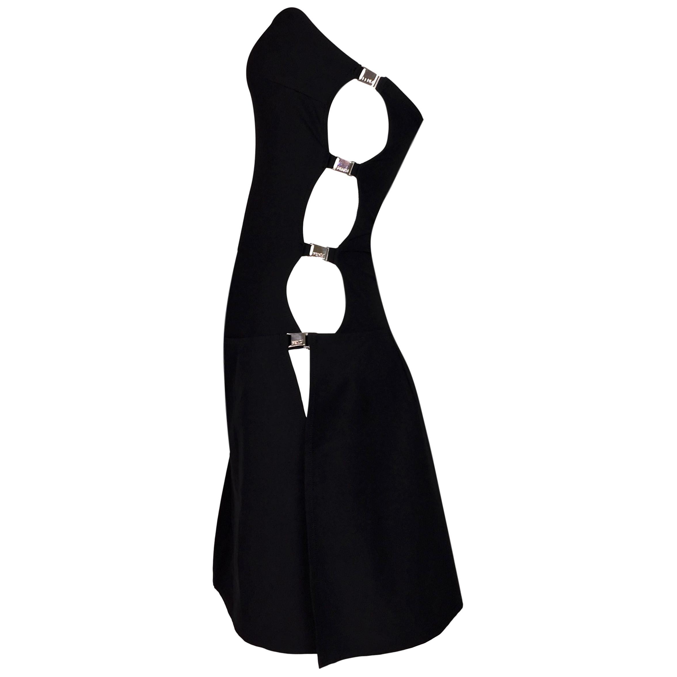 Unworn 1990
s Fendi Cut-Out Strapless Black Bodysuit Swimsuit 
Skirt Set
