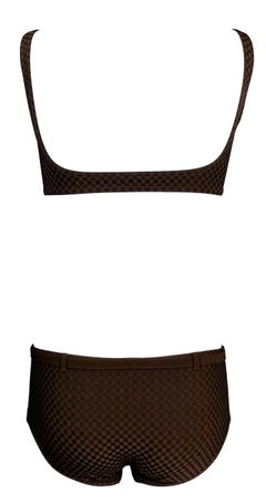 Unworn 1990's Louis Vuitton Black & Brown Checkered MOD Bikini Swimwear