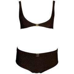 Vintage Unworn 1990's Louis Vuitton Black & Brown Checkered MOD Bikini Swimwear