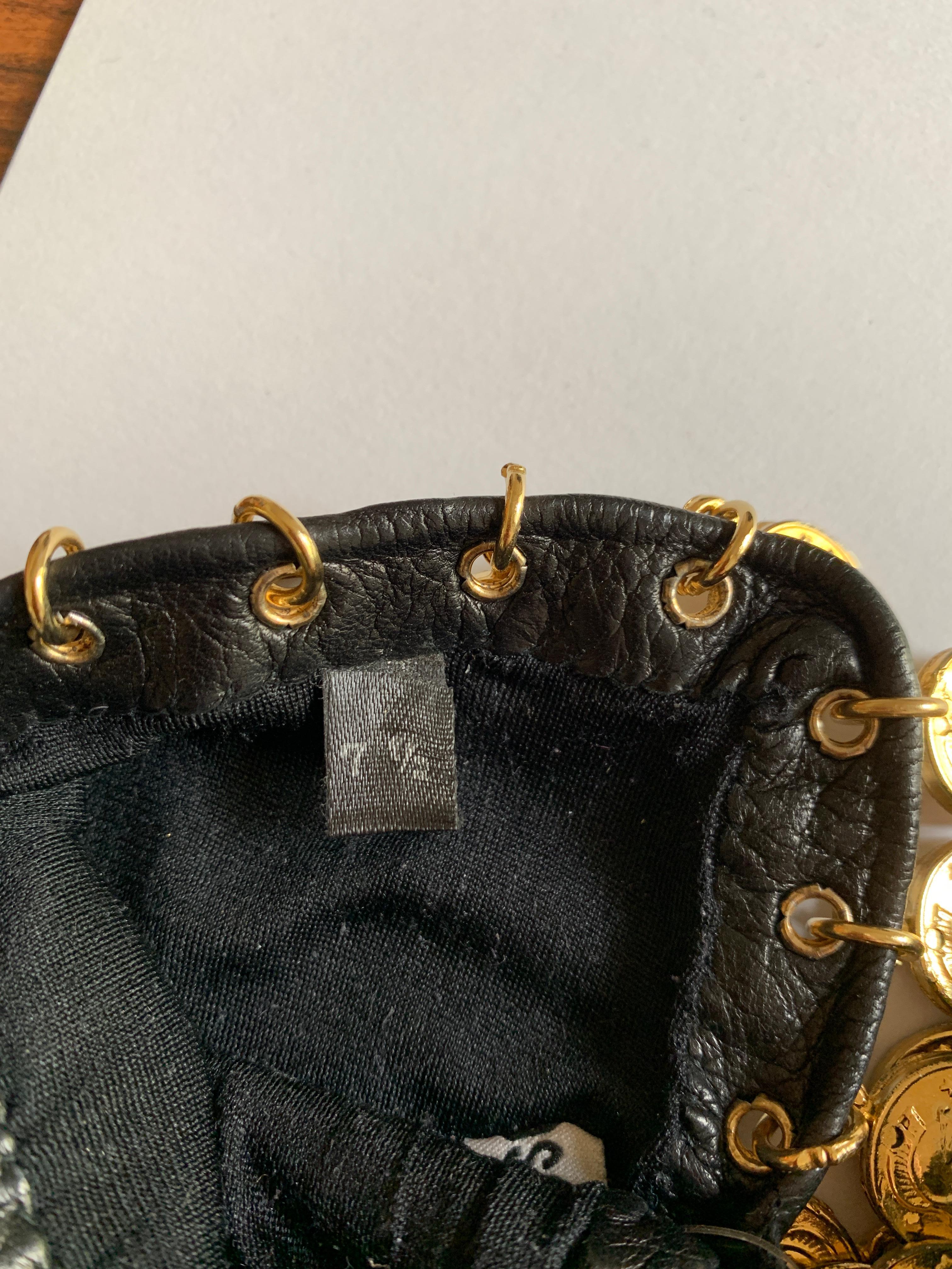 Women's Unworn 1990s Moschino Black Leather Gold Roman Coin Charm Gloves For Sale