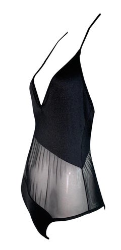 Unworn 1997 Gucci Tom Ford Sheer Black Mesh Nylon Bodysuit Swimsuit