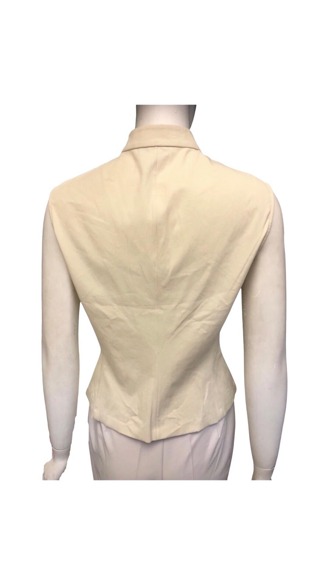 Unworn 1998 Prada Beige Cotton/Spandex Mandarain Collar Sleeveless Top In New Condition For Sale In Sheung Wan, HK