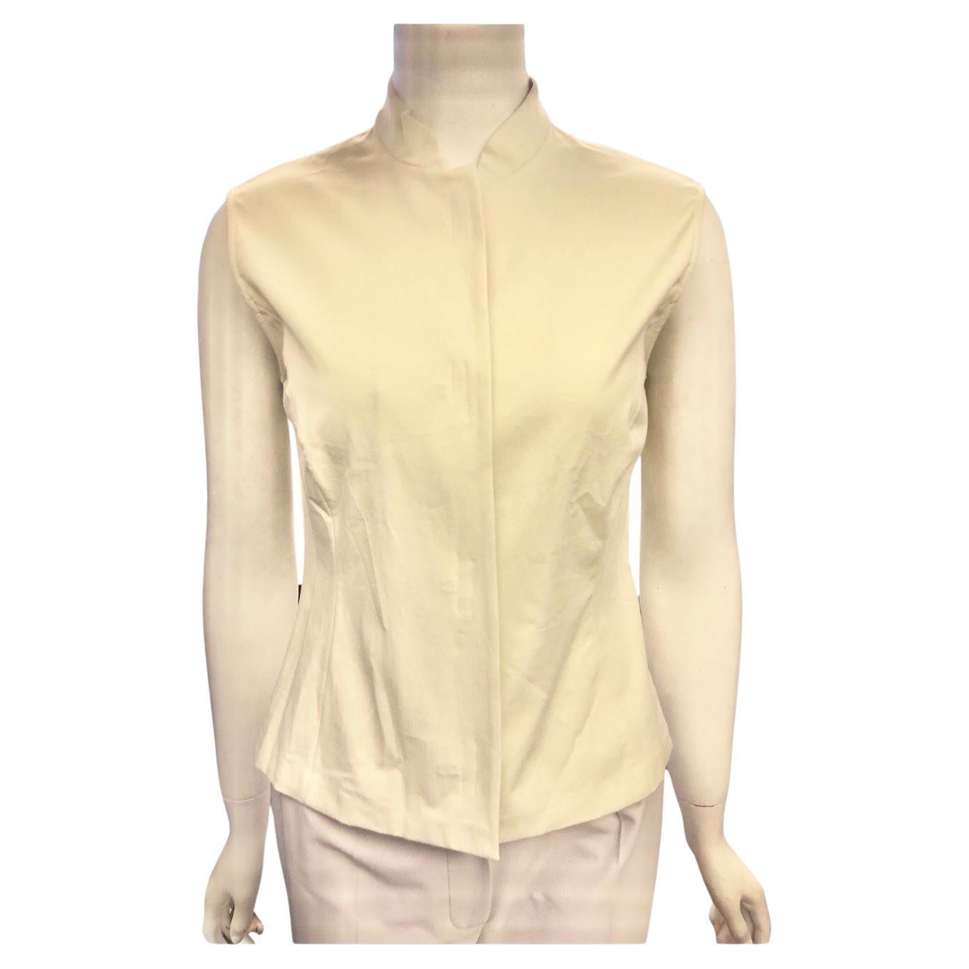 Unworn 1998 Prada Beige Cotton/Spandex Mandarain Collar Sleeveless Top