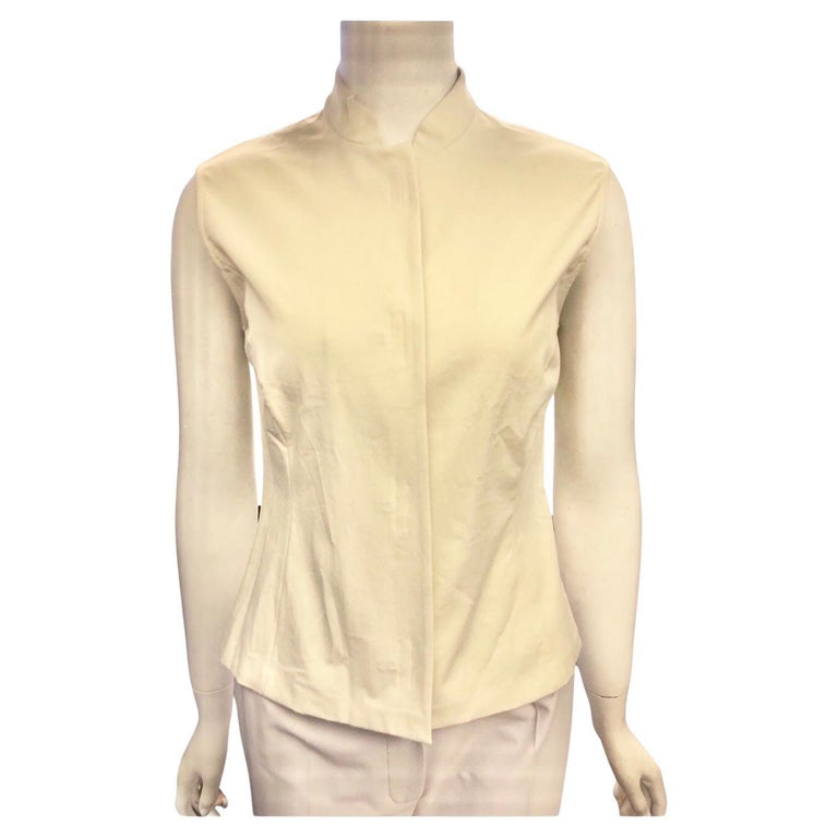 Unworn 1998 Prada Beige Cotton/Spandex Mandarain Collar Sleeveless Top For Sale