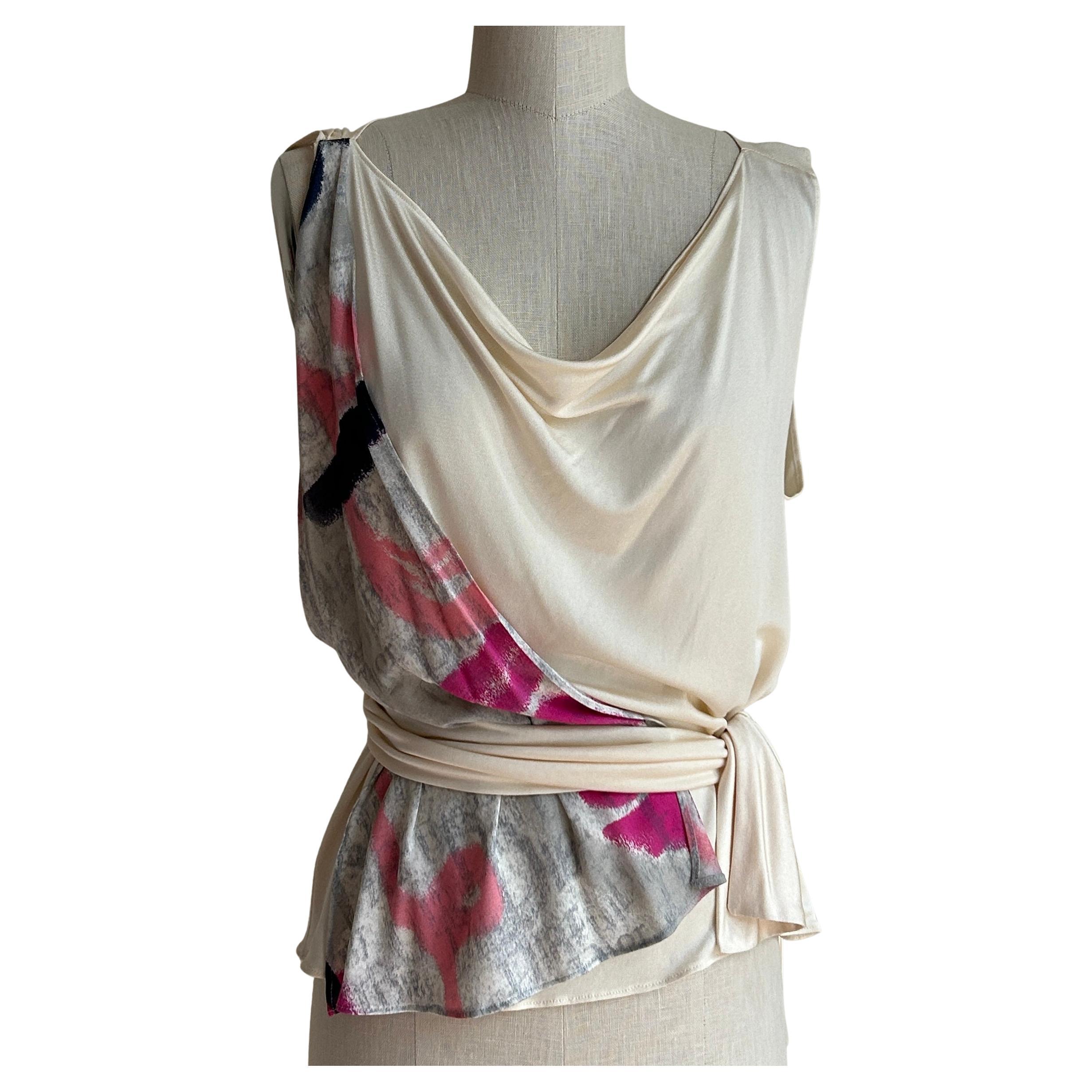 Unworn 2000s Christian Dior Graffiti Logo Print Cream Silk Tank Top Shirt