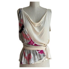 Unworn 2000s Christian Dior Graffiti Logo Print Cream Silk Tank Top Shirt