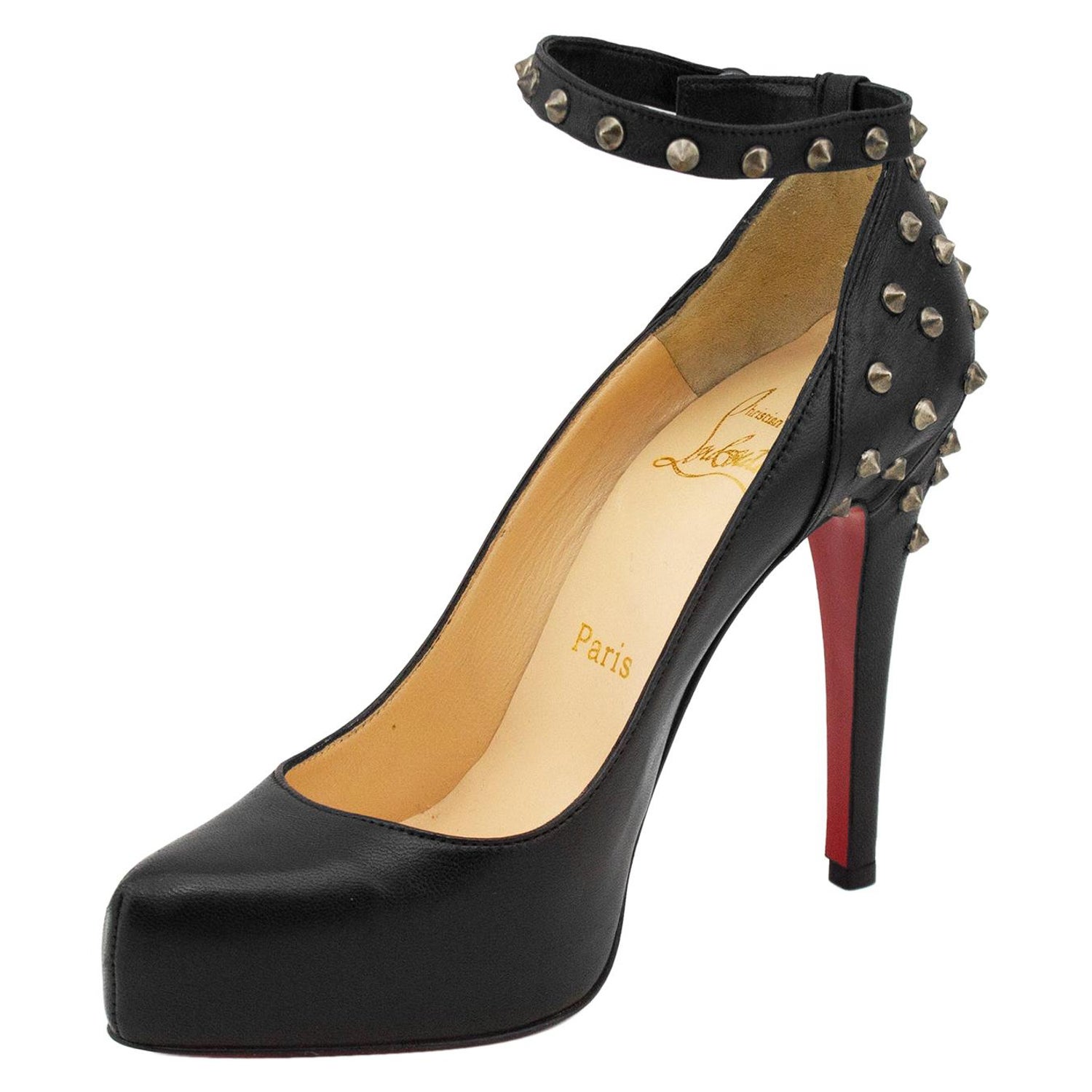 Unworn 2000's Christian Louboutin Black Leather Heels with Studs at 1stDibs