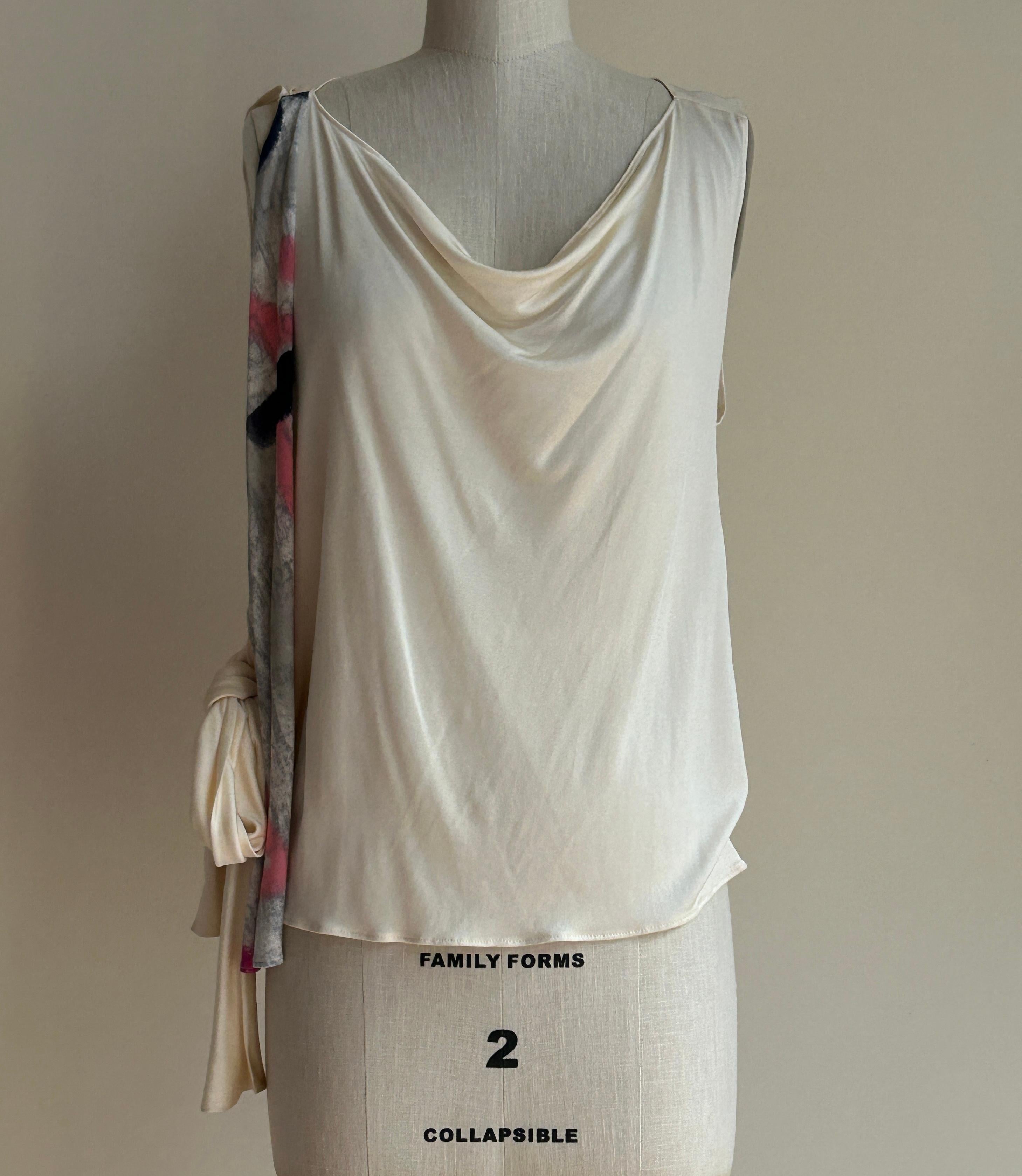 Women's Unworn 2000s Christian Dior Graffiti Logo Print Cream Silk Tank Top Shirt